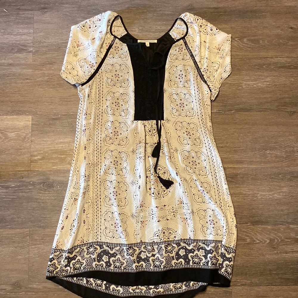 Daniel Rainn White Print Crochet Top Short Sleeve Dress Size S